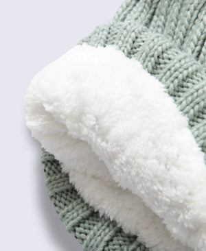 Geneva Womens Sherpa Lined Pom Beanie - Pale Green