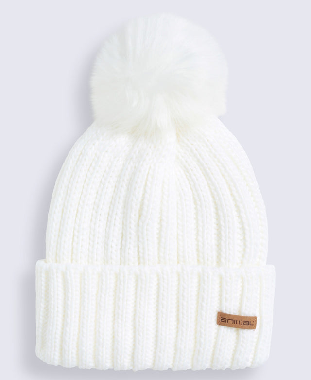Geneva Womens Sherpa Lined Pom Beanie - White