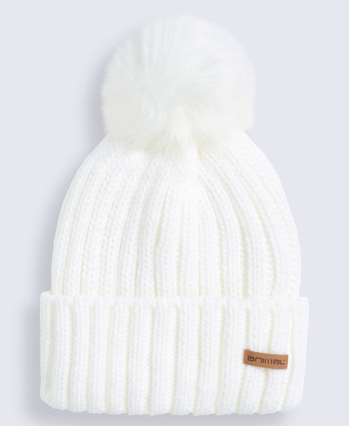 Geneva Sherpa Lined Pom Beanie - White