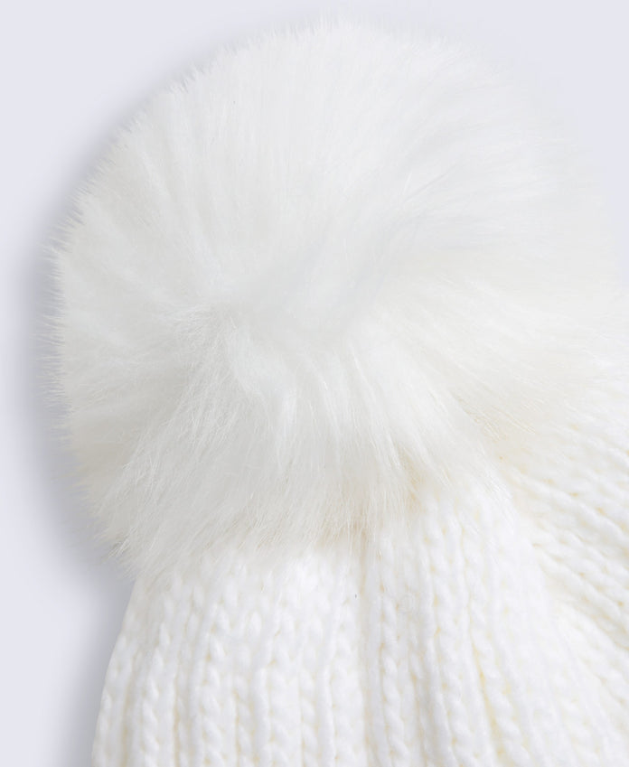 Geneva Sherpa Lined Pom Beanie - White