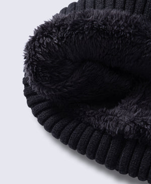 Bobbi Sherpa Lined Ribbed Beanie - Black