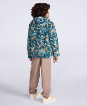 Matteo Kids Printed Borg Hooded Fleece - Dark Green