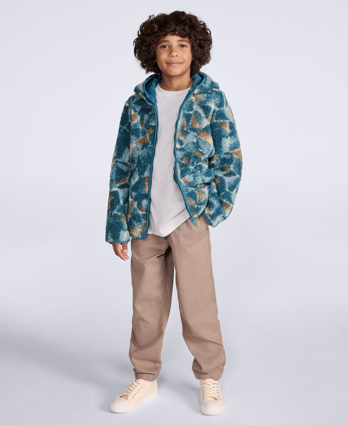 Matteo Kids Printed Borg Hooded Fleece - Dark Green