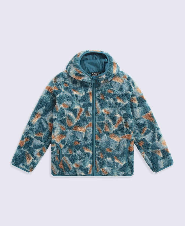 Matteo Kids Printed Borg Hooded Fleece - Dark Green