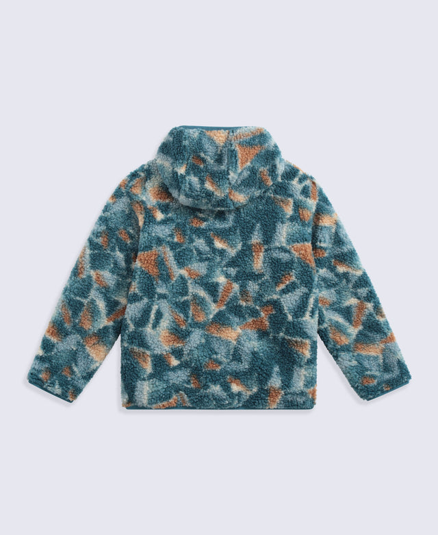 Matteo Kids Printed Borg Hooded Fleece - Dark Green