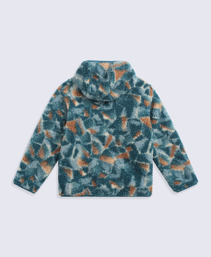 Matteo Kids Printed Borg Hooded Fleece - Dark Green