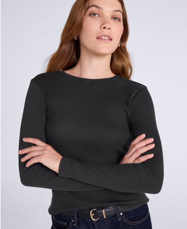 Evo Rib Womens Crew Long Sleeve Top - Black