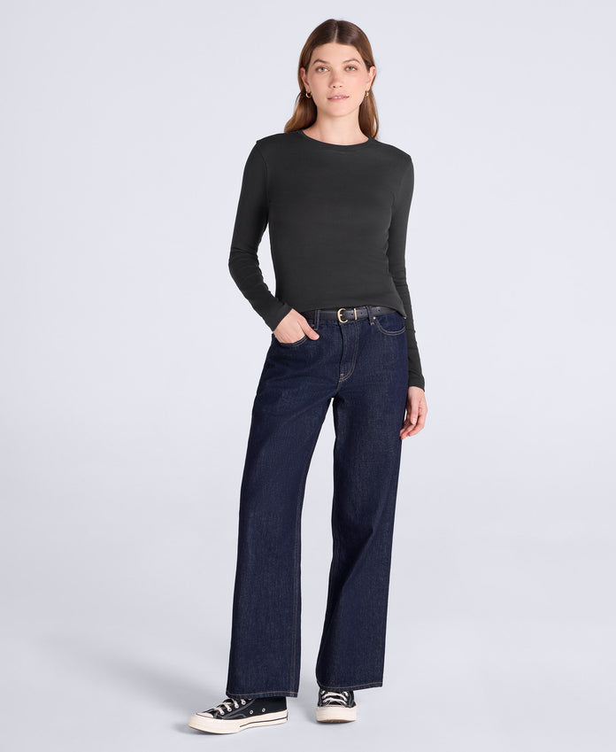 Evo Rib Womens Crew Long Sleeve Top - Black