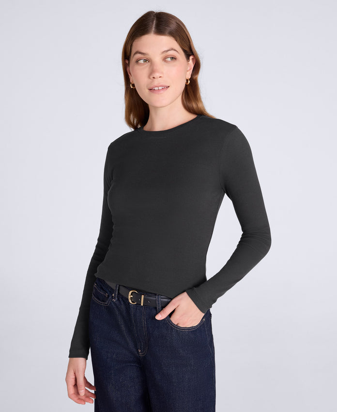 Evo Rib Womens Crew Long Sleeve Top - Black