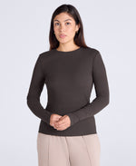 Evo Rib Womens Crew Long Sleeve Top - Dark Brown