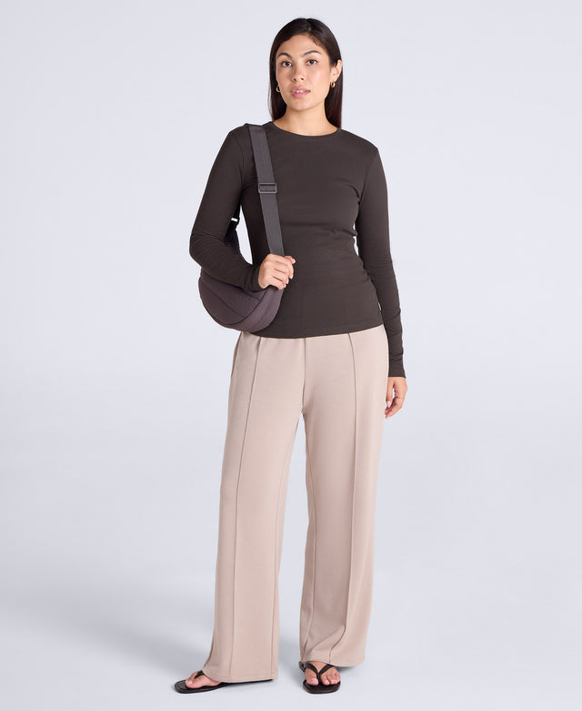 Evo Rib Womens Crew Long Sleeve Top - Dark Brown