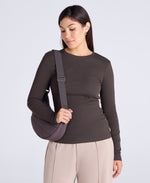Evo Rib Womens Crew Long Sleeve Top - Dark Brown