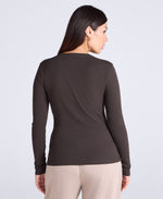 Evo Rib Womens Crew Long Sleeve Top - Dark Brown