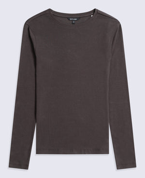 Evo Rib Womens Crew Long Sleeve Top - Dark Brown