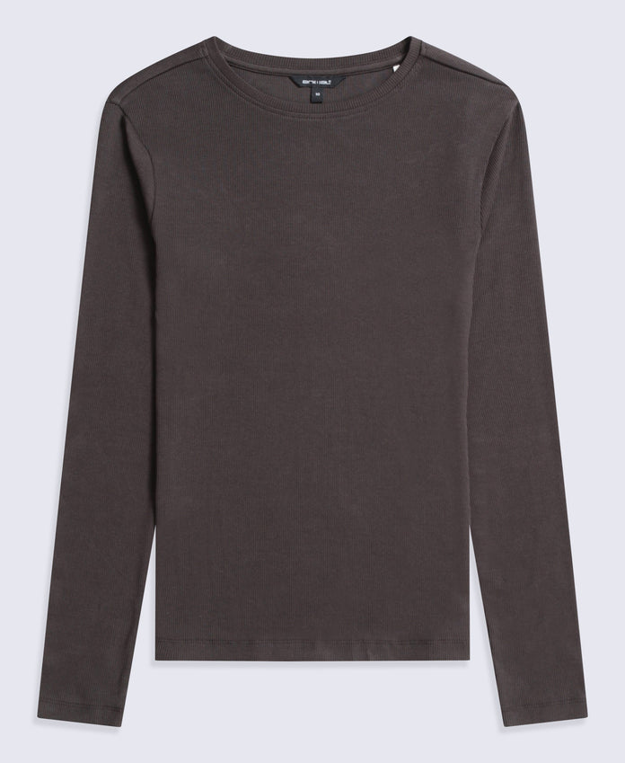Evo Rib Womens Crew Long Sleeve Top - Dark Brown