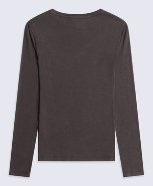 Evo Rib Womens Crew Long Sleeve Top - Dark Brown