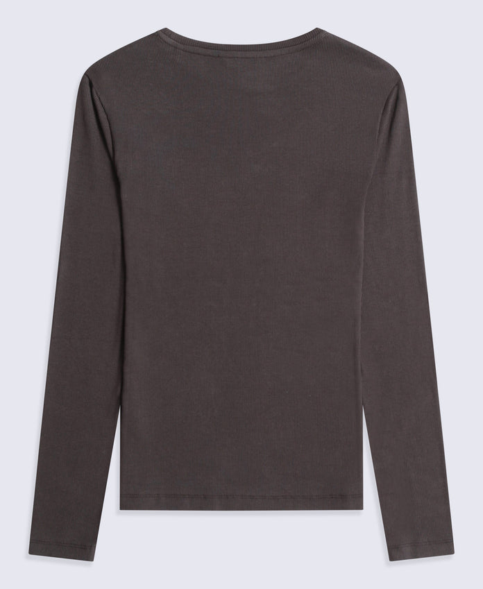 Evo Rib Womens Crew Long Sleeve Top - Dark Brown