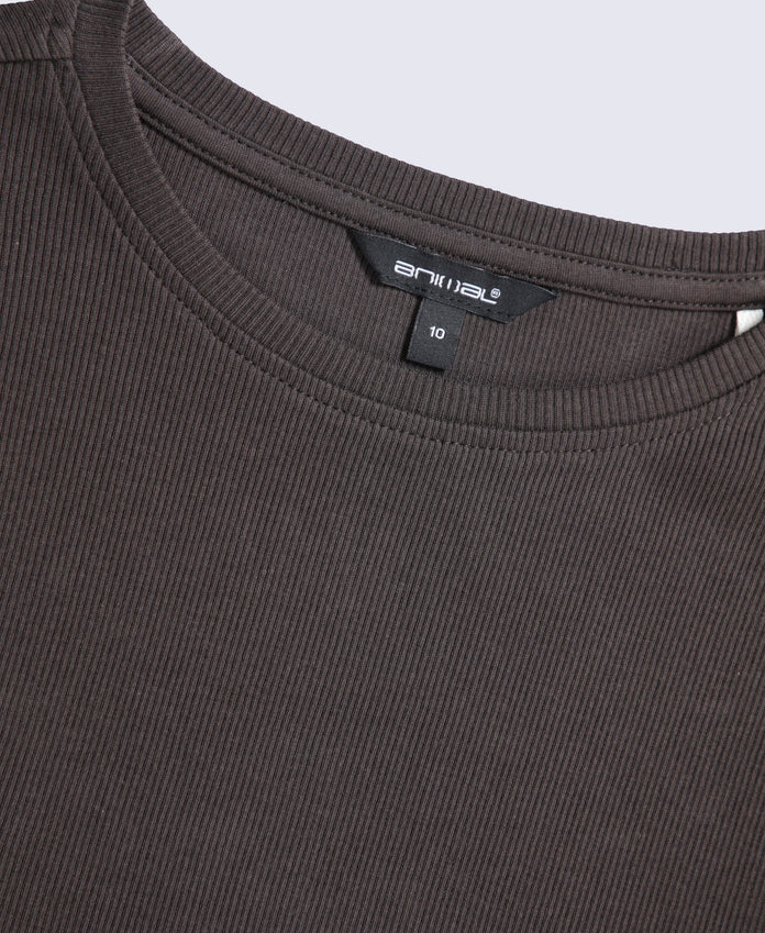 Evo Rib Womens Crew Long Sleeve Top - Dark Brown