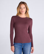 Evo Rib Womens Crew Long Sleeve Top - Dark Burgundy