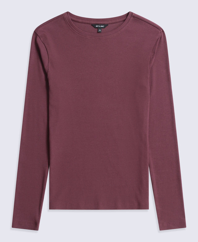 Evo Rib Womens Crew Long Sleeve Top - Dark Burgundy