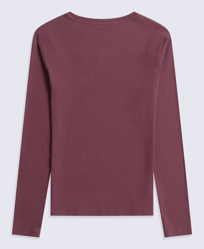 Evo Rib Womens Crew Long Sleeve Top - Dark Burgundy