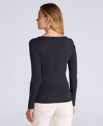 Leah Womens Boat Neck Long Sleeve Top - Black