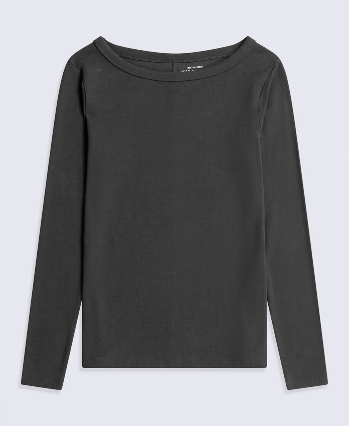 Leah Womens Boat Neck Long Sleeve Top - Black