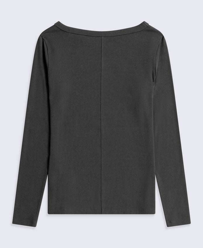 Leah Womens Boat Neck Long Sleeve Top - Black