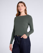 Leah Womens Boat Neck Long Sleeve Top - Khaki