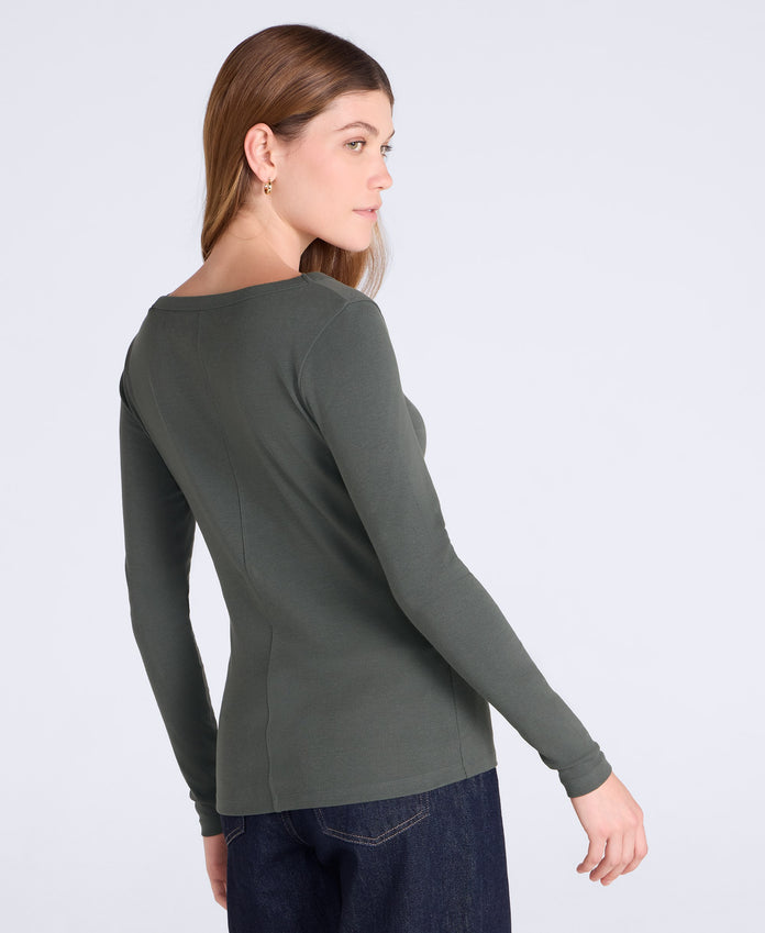 Leah Womens Boat Neck Long Sleeve Top - Khaki