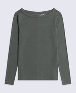 Leah Womens Boat Neck Long Sleeve Top - Khaki