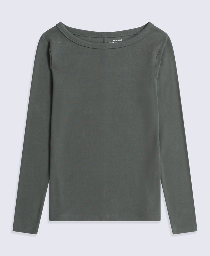Leah Womens Boat Neck Long Sleeve Top - Khaki