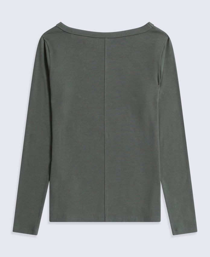 Leah Womens Boat Neck Long Sleeve Top - Khaki