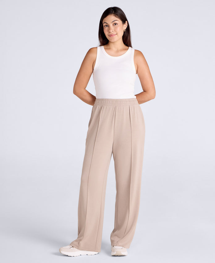 Womens Travel Scuba Straight Leg Joggers - Beige