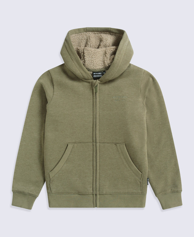 Samuel Fur Lined Kids Full Zip Hoodie - Khaki