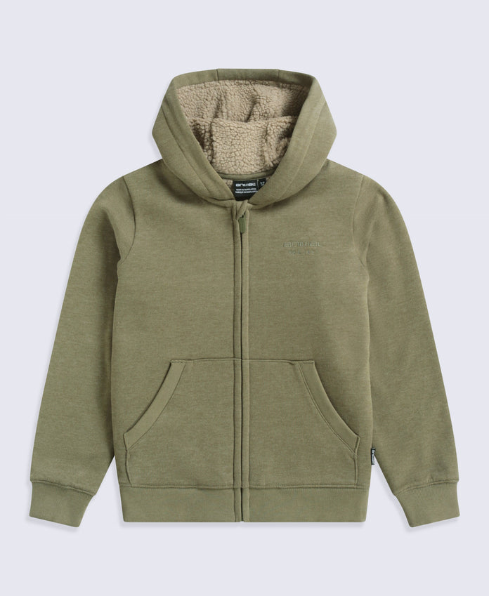 Samuel Fur Lined Kids Full Zip Hoodie - Khaki