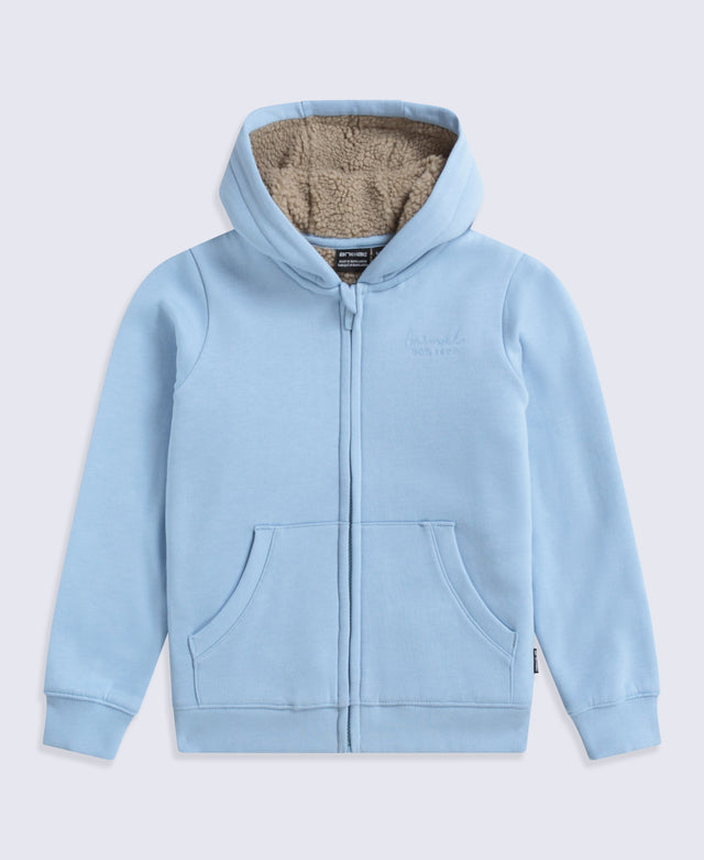 Zuri Fur Lined Kids Full Zip Hoodie - Blue