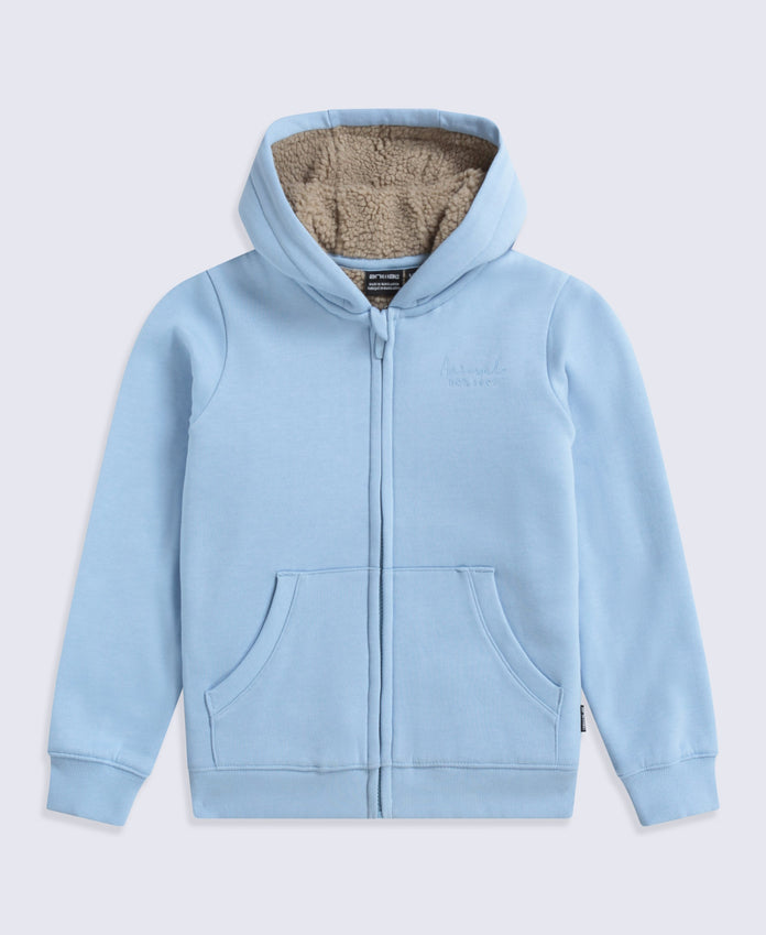 Zuri Fur Lined Kids Full Zip Hoodie - Blue