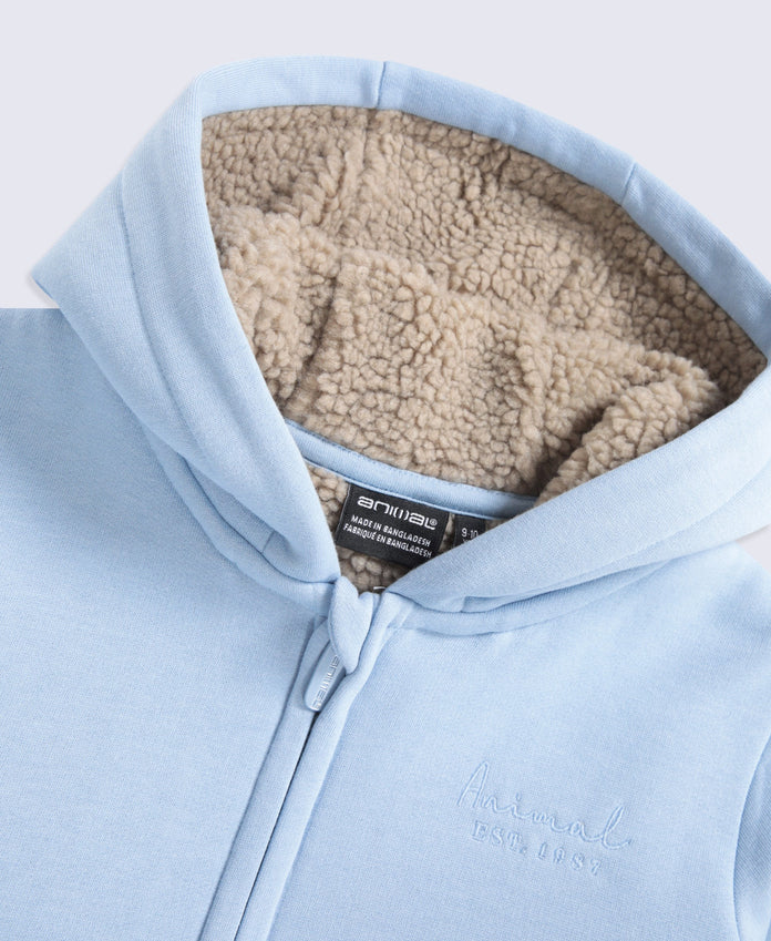 Zuri Fur Lined Kids Full Zip Hoodie - Blue