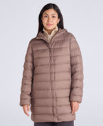 Womens Lightweight Down Long Packable Jacket - Brown