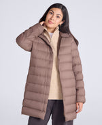 Womens Lightweight Down Long Packable Jacket - Brown