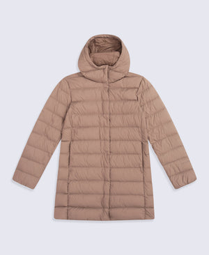 Womens Lightweight Down Long Packable Jacket - Brown
