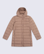 Womens Lightweight Down Long Packable Jacket - Brown