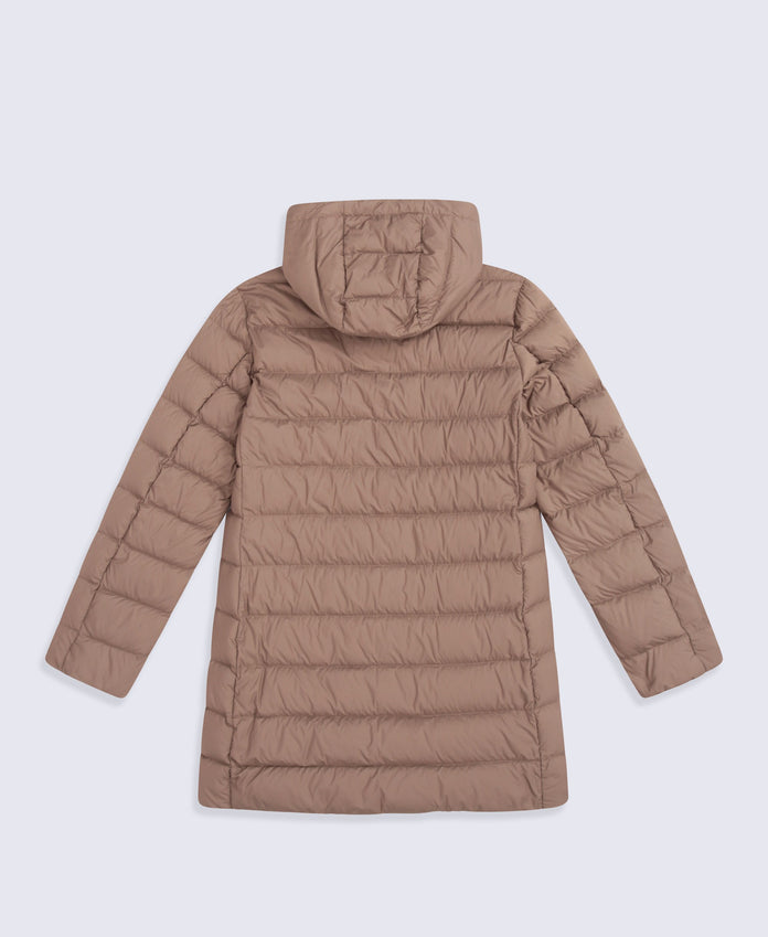 Womens Lightweight Down Long Packable Jacket - Brown