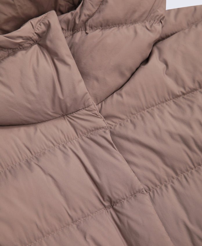 Womens Lightweight Down Long Packable Jacket - Brown