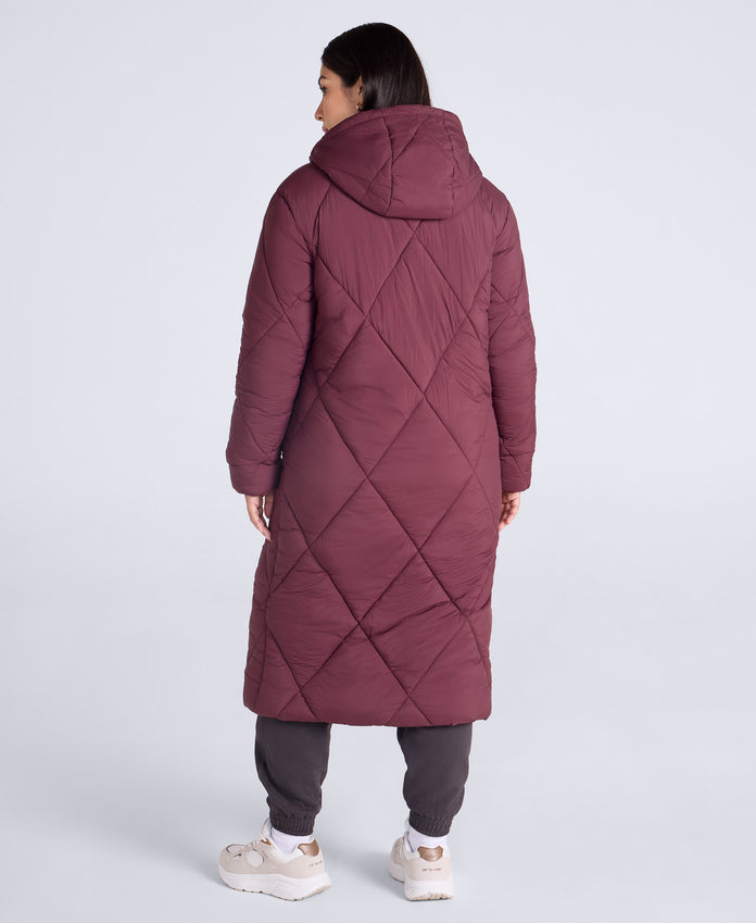 Cindy Womens Long Padded Coat - Burgundy