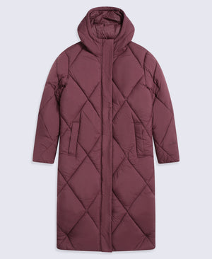 Cindy Womens Long Padded Coat - Burgundy