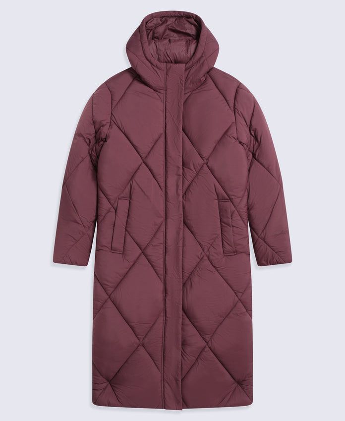 Cindy Womens Long Padded Coat - Burgundy