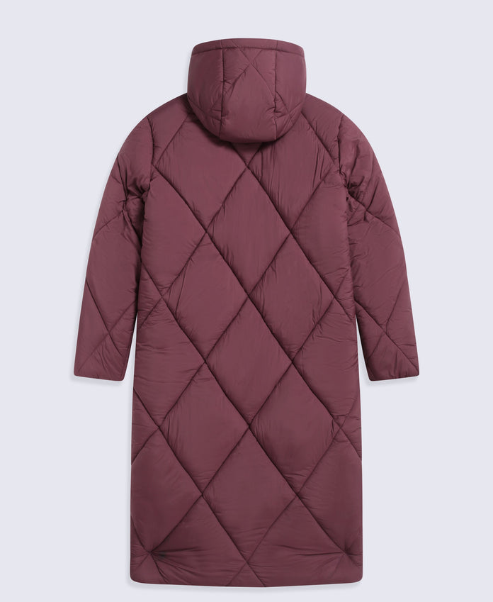 Cindy Womens Long Padded Coat - Burgundy
