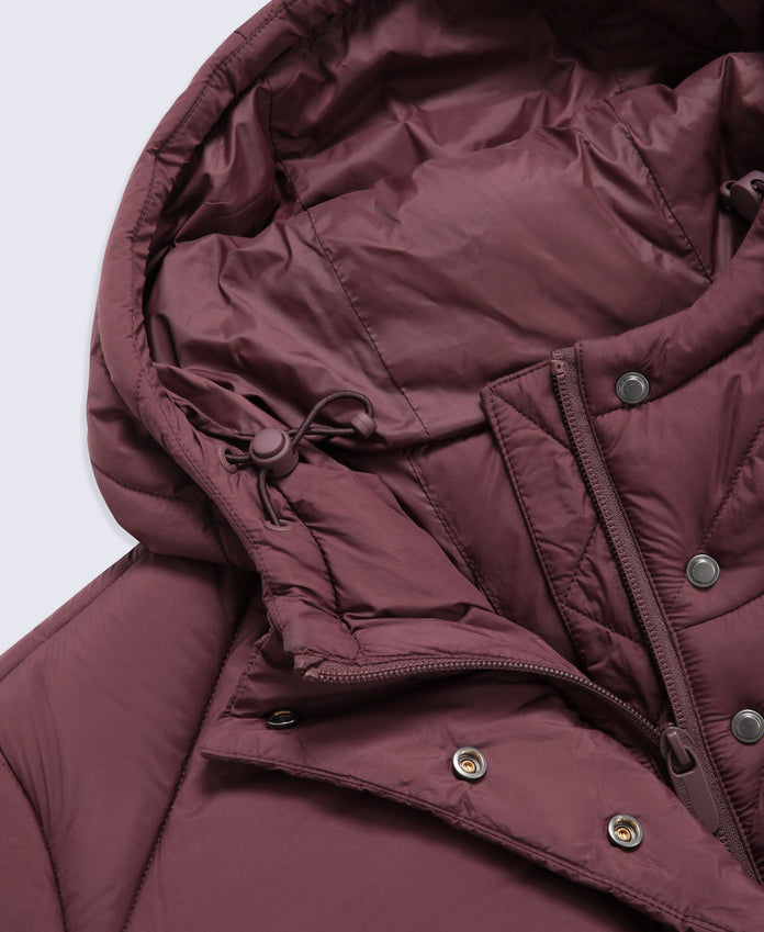 Cindy Womens Long Padded Coat - Burgundy